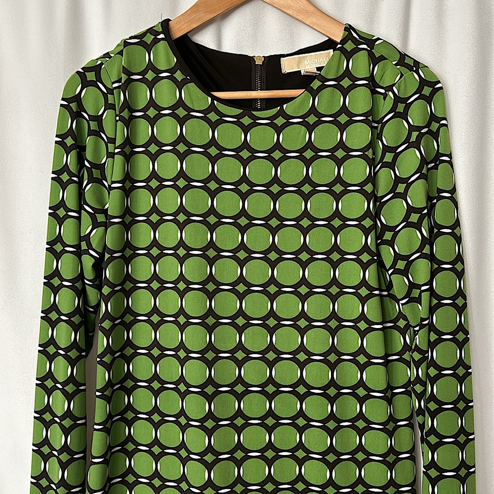 Michael Kors Retro Green/Black Circle Pattern Long Sleeve Dress **Size M** 🌺🌺 - Picture 3 of 4